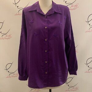 MALCOLM & CO. Size 12. Embroidered Dressy Long Sleeve Button Up Shirt. B45